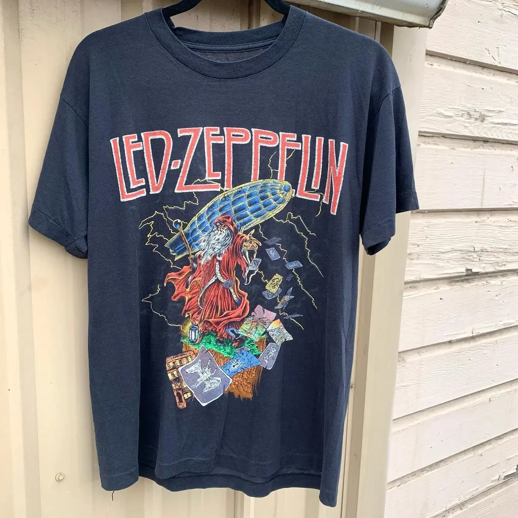 Vintage 80's Led Zeppelin Wizard Throwing Cards 2-SIDED Shirt
