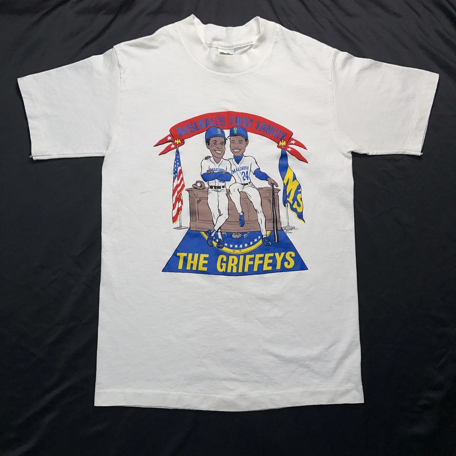 Vintage 1990 Seattle Mariners The Griffeys Baseball's First Family Caricature Shirt