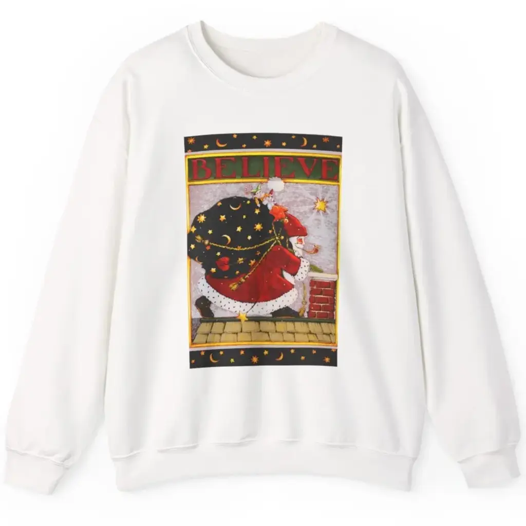 Vintage 80's Mary Engelbreit Santa Clause Believe Shirt
