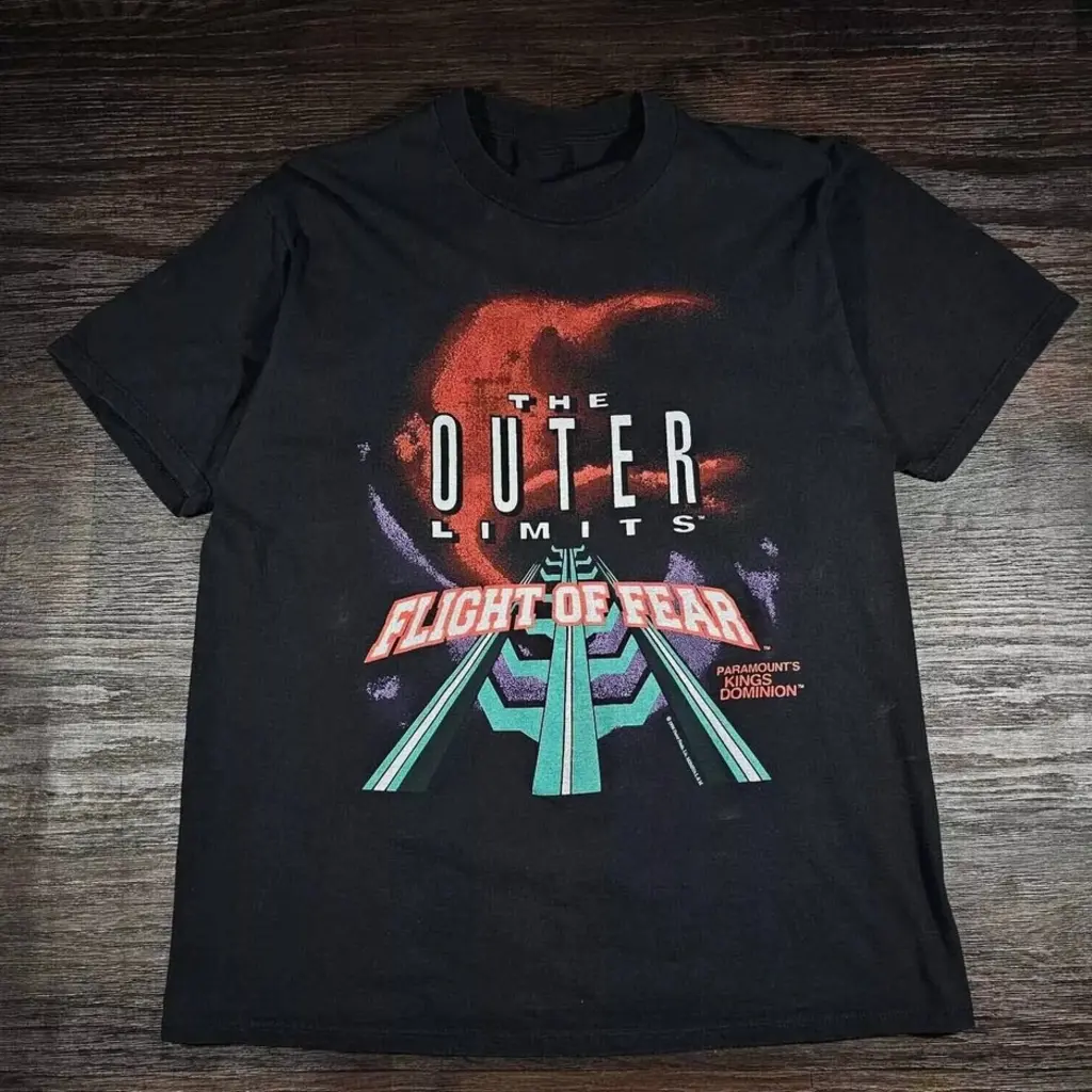 Vintage 90's Kings Island The Outer Limits Flight Of Fear Roller Coaster Shirt