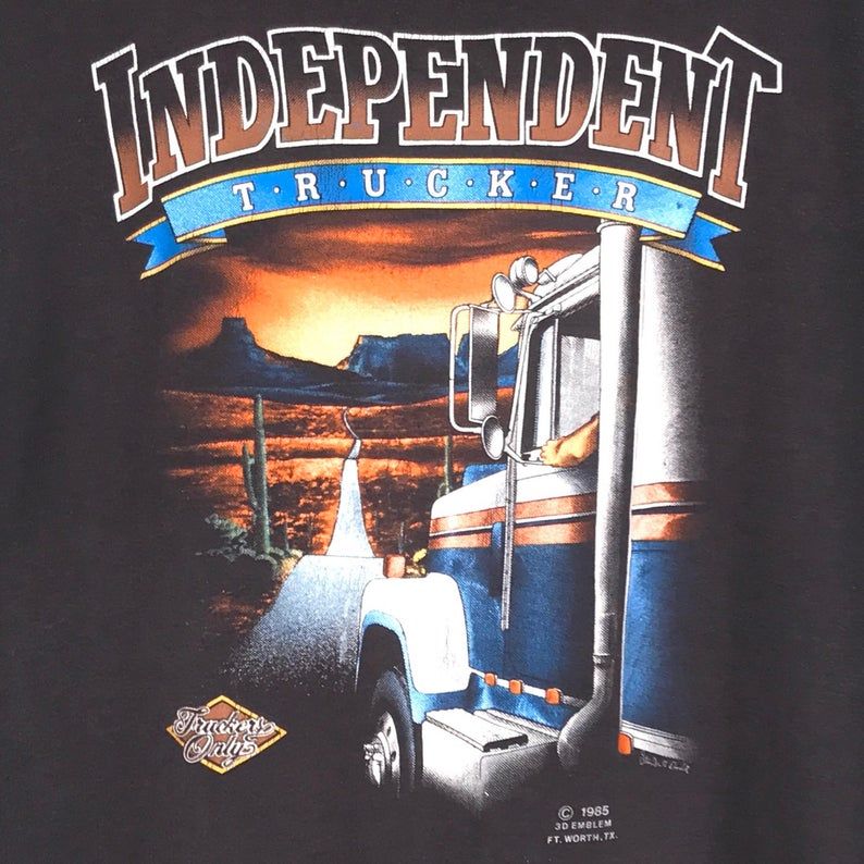 1985 3D Emblem Print Independent Trucker Truckers Only Shirt Paper Thin Vintage 80S Tomahawk Truck Stop Brush Colorado Screen Stars Tee