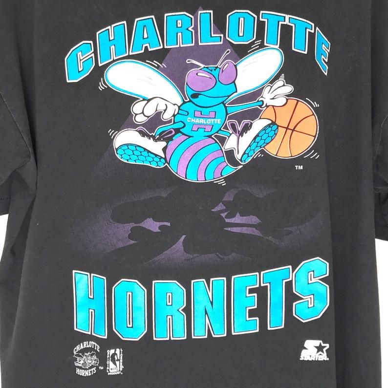 90S Charlotte Hornets Nba Basketball Starter Shirt Vintage 90S Starter Brand Nba Official Licensed Oversized Print Charlotte Hornets Tee