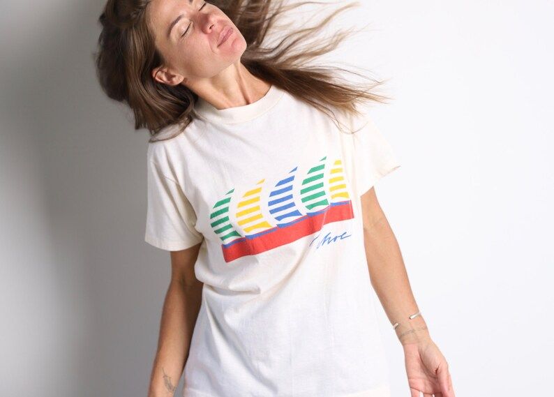 90S Color Block Lake Tahoe Cream Colorful Color Block California Vintage T Shirt