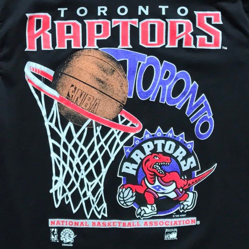 90S Toronto Raptors Nba Basketball Shirt Vintage 1994 Two Tone Roll-Up Sleeve Toronto Raptors Nba Expansion Team Basketball Tee