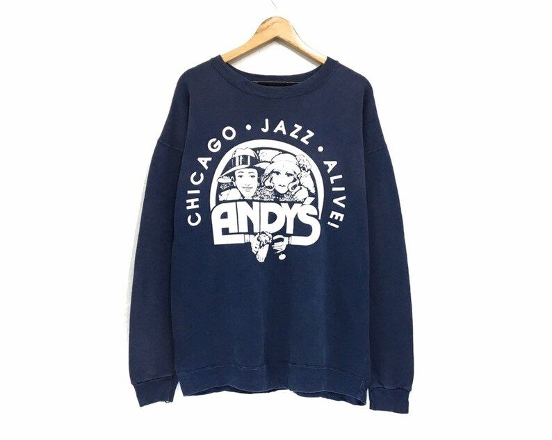 Andys Live Jazz Crewneck Sweatshirt Big Logo Spell Out Both Side Pullover