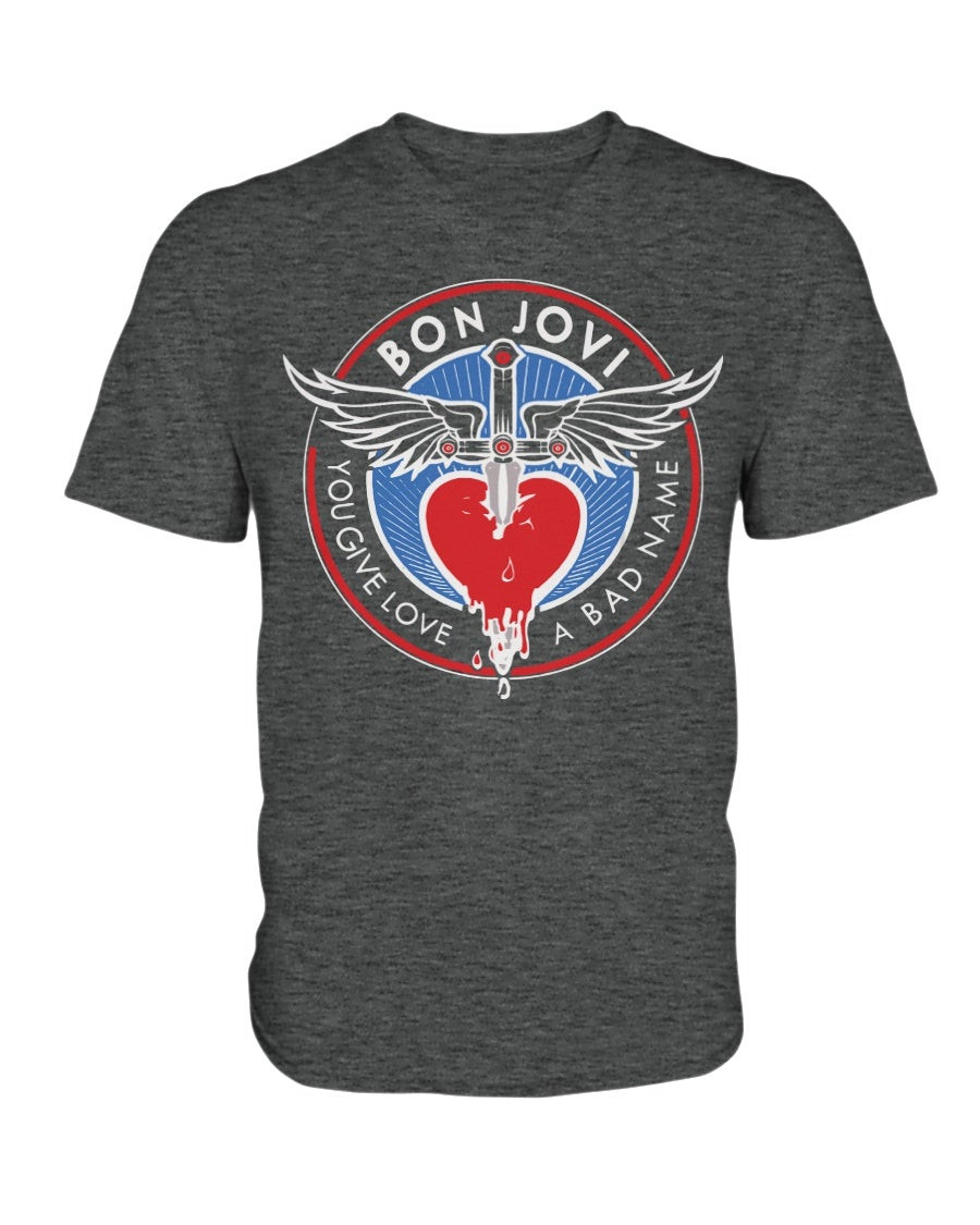 Bon Jovi You Give Love A Bad Name Vintage Style V Neck Tee 210920