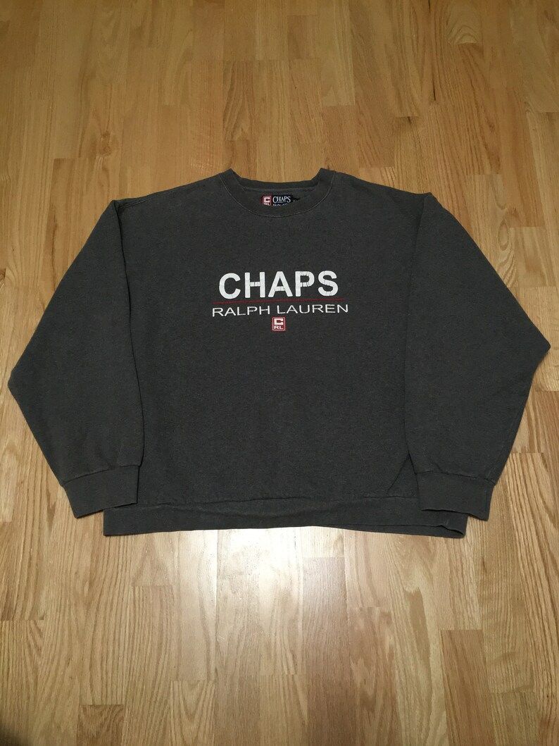 Chaps Ralph Lauren Spell Out Charcoal Gray Crew Neck Sweatshirt