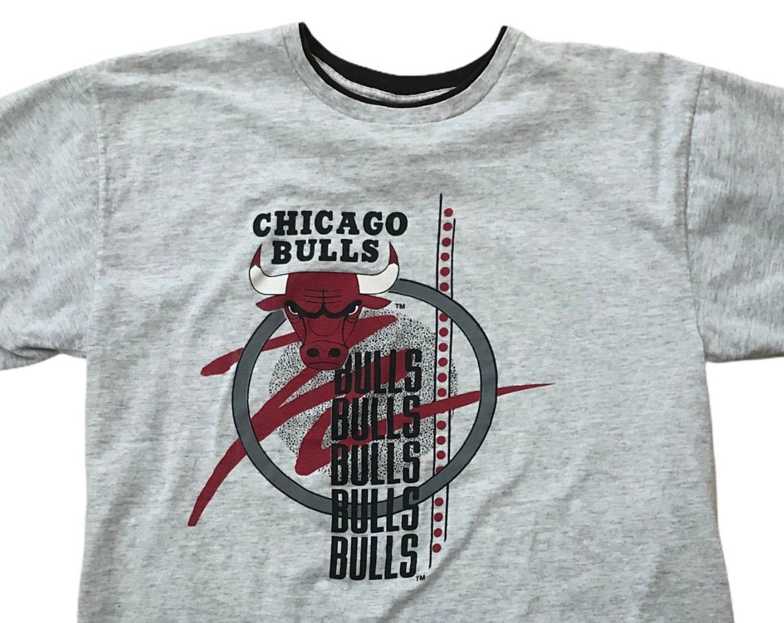 Chicago Bulls Vintage 1990S Logo 7 Jordan Rodman Double Roll Up Sleeve Grunge Spell Out Single Stitch Made In Usa Black Red Gray T-Shirt