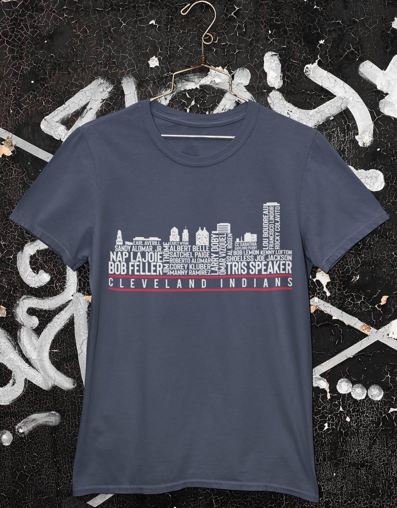Cleveland City Skyline,Cleveland Indians Names Of All Time Legends Arranged According To City Skyline,Mlb Baseball Indians