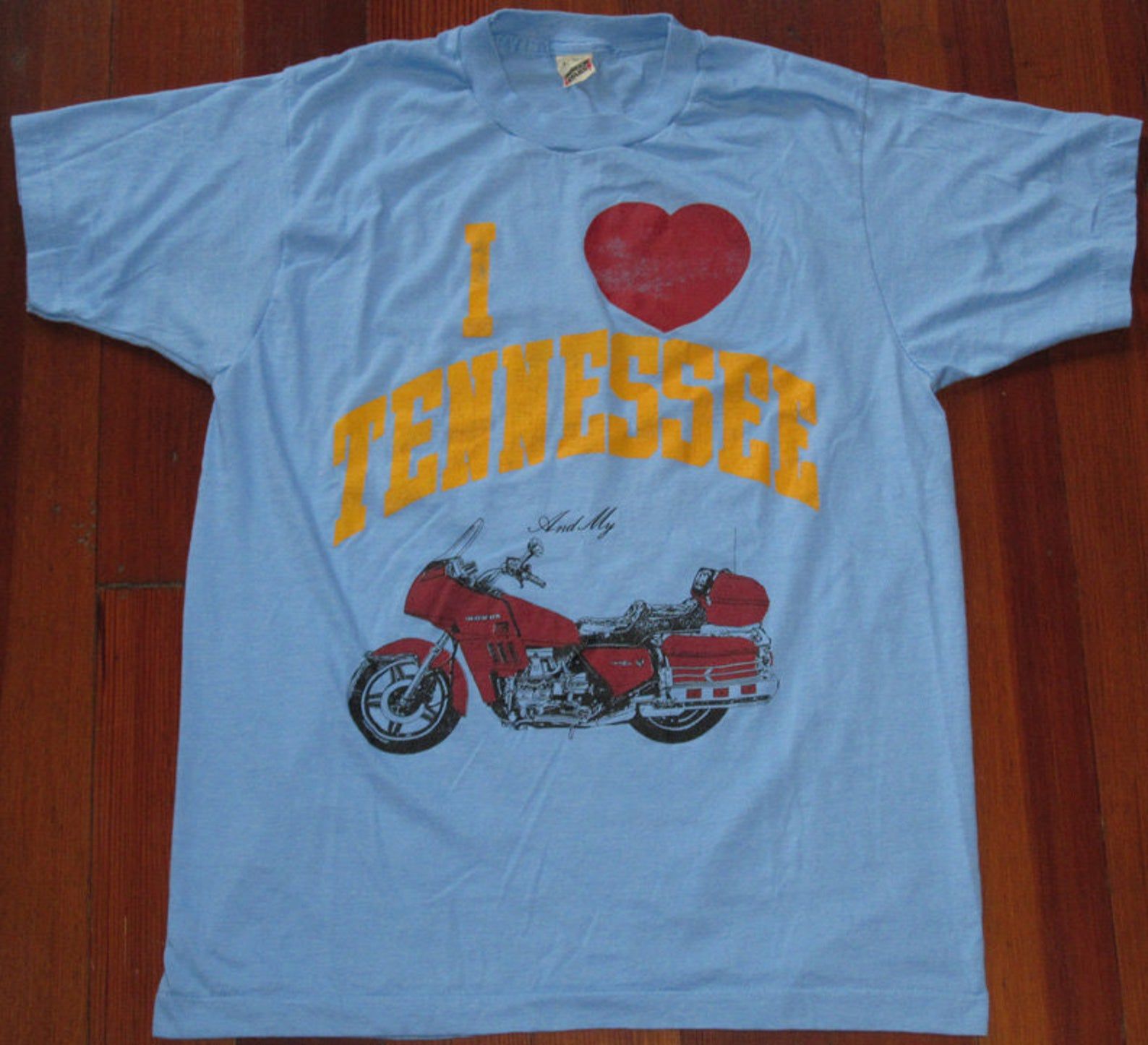 Country Cruisin' - Vintage 1970S Nashville Tennessee Honda T-Shirt - Baby Blue Screen Stars - Super Thin! -