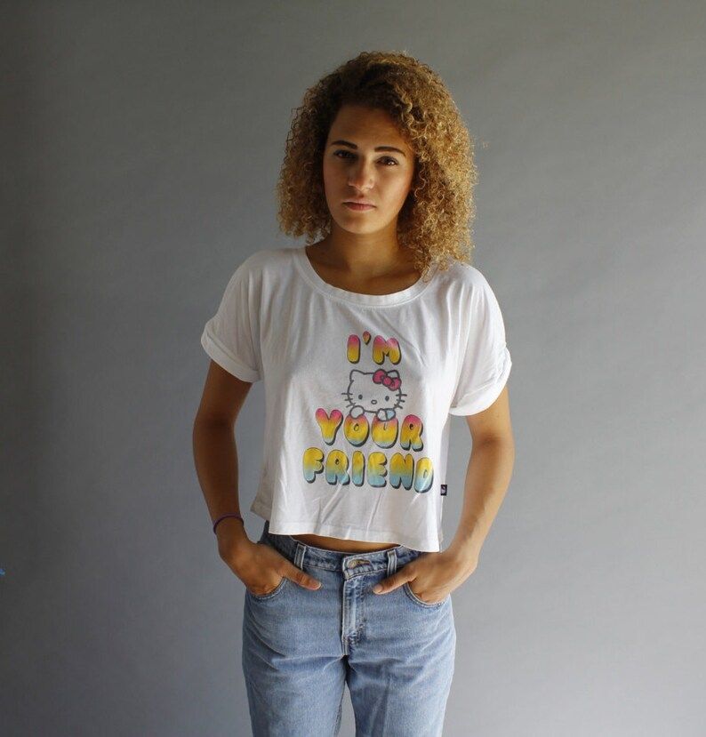 Cute Hello Kitty Crop Top T Shirt Im Your Friend Hello Kitty Cropped Tee