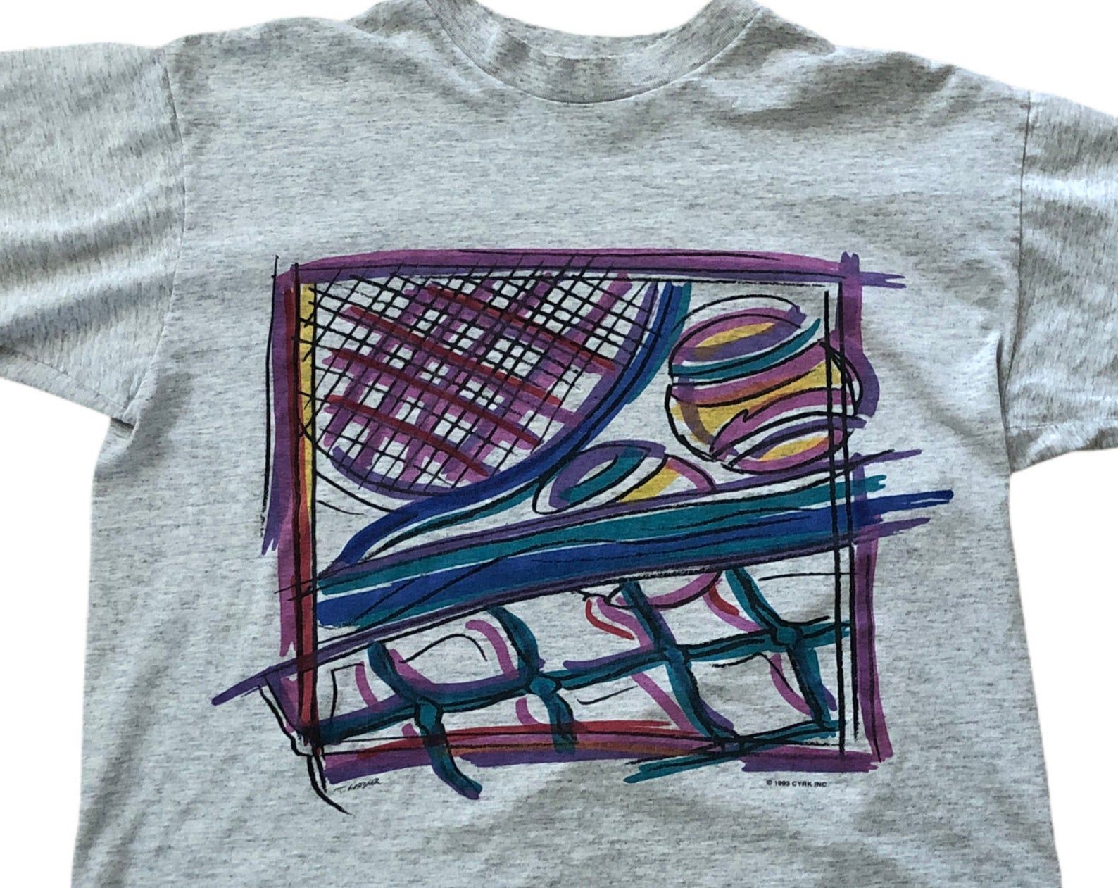 Cyrk Sport Vintage 1990S Neon 1993 Tennis Agassi Abstract Made In Usa Single Stitch Gray T-Shirt