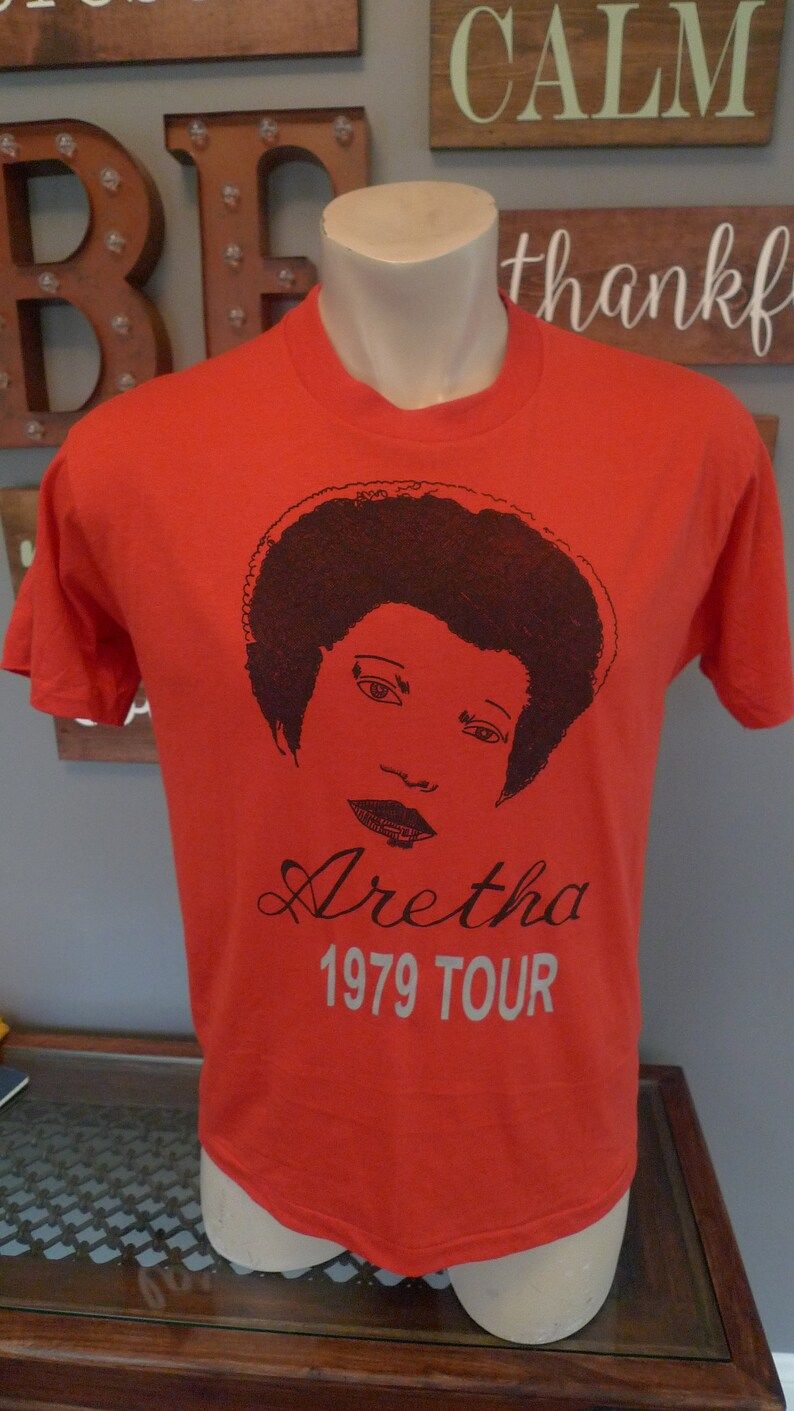 Dated 1979 Aretha Franklin Jersey Shirt Single Sided Single Stitched Screen Stars Licensed By Roach C 1973