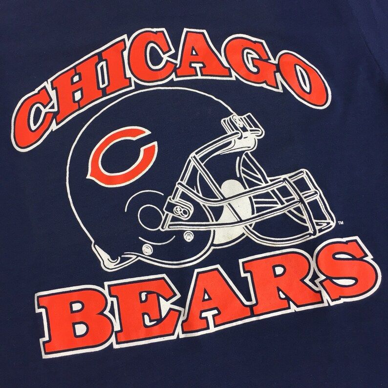 Deadstock Vintage 80S Nfl Chicago Bears Trench Mfg Navy Blue Single Stitch Football Graphic Tee T Shirt