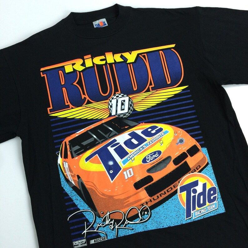 Deadstock Vintage 90S Nascar Ricky Rudd Tide Racing Race Graphic Tee T Shirt