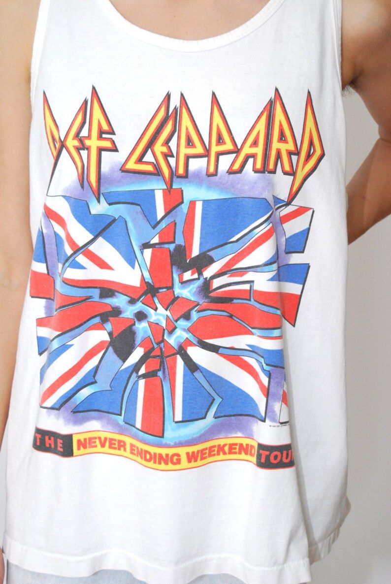 Def Leppard Tank L Vintage 90S Top T Shirt Tour Band Rock N Roll Concert Heavy Metal White Large Men Women Never Ending Weekend 1993 93