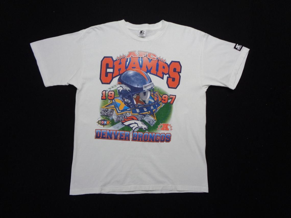 Denver Broncos Shirt Vintage Denver Broncos T Shirt Vintage 90s Denver Broncos 1997 AFC Champs Super Starter Shirt