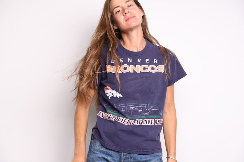 Denver Broncos Vintage 1990S T Shirt Blue Orange Vintage Nfl Football Top Size Youth Large
