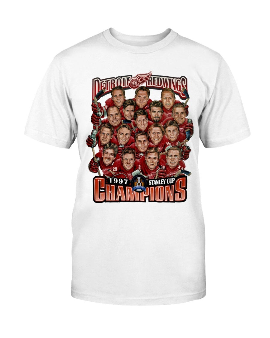 Detroit Red Wings Vintage Pro Player Caricature 90S Big Head 1997 Stanley Cup Champions T Shirt 210924