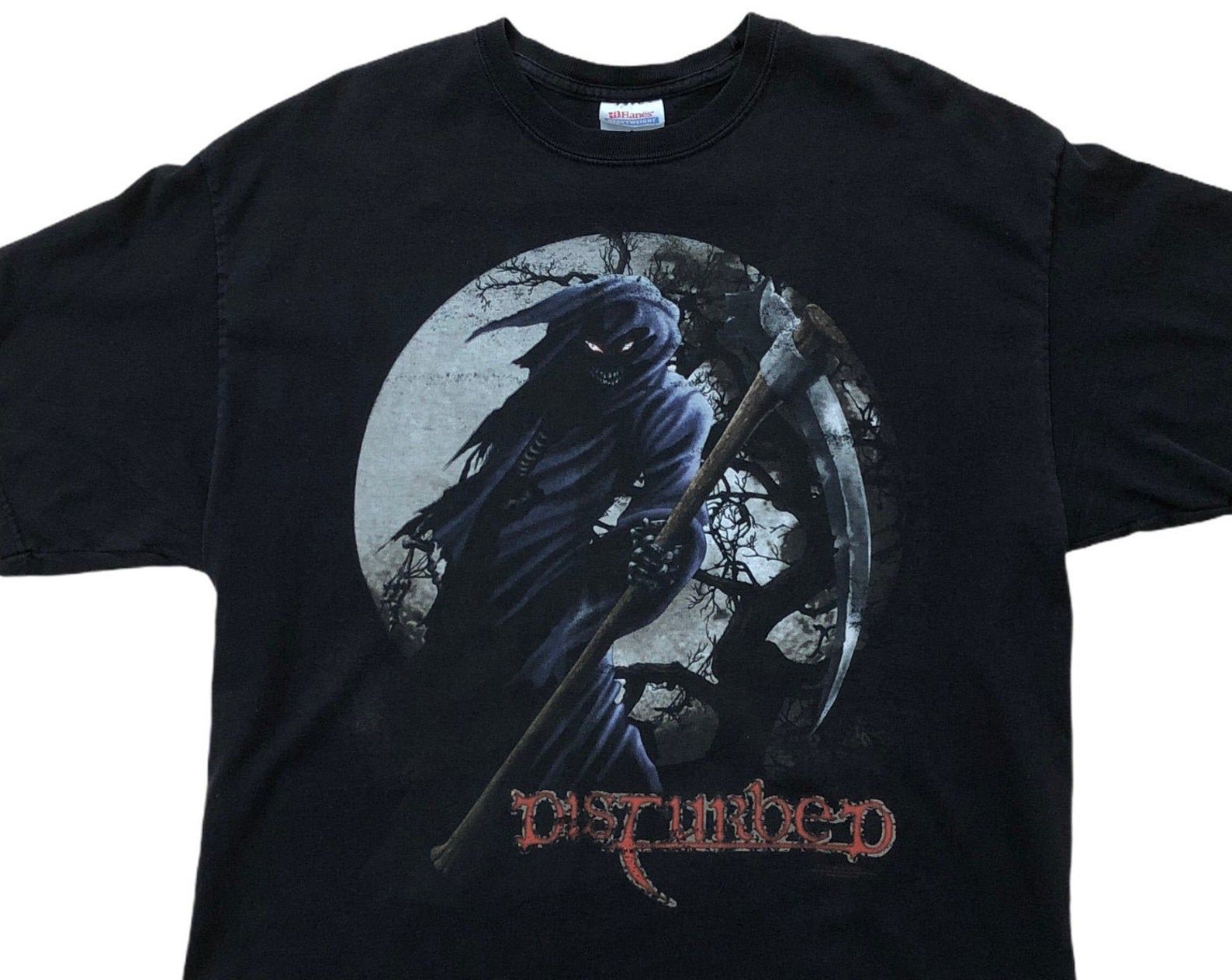 Disturbed Vintage Grim Reaper Heavy Metal Y2K 00S Sickness Chicago Album Tour Concert Band Black T-Shirt