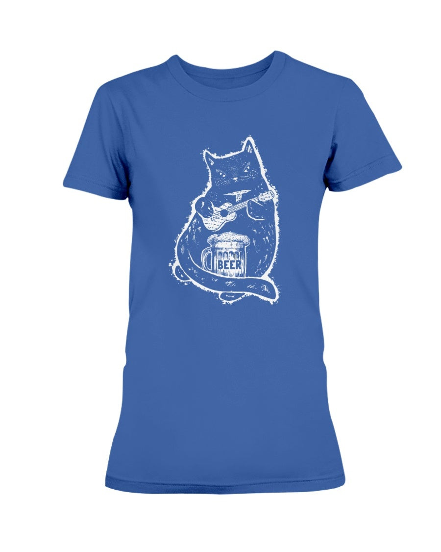 Drunk Cat Ukulele Beer Ladies T Shirt 211004
