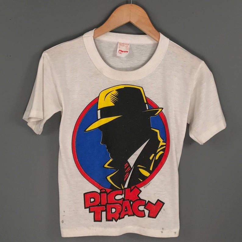 Early 90S Dick Tracy Disney Promo Kids Shirt Thrashed Vintage 90S Warren Beatty Animated Dick Tracy Dobie Brand Shirt