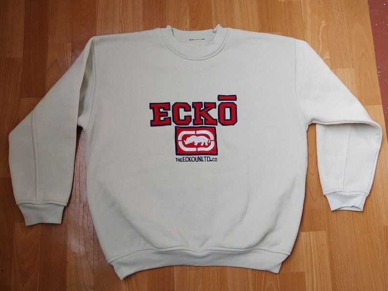 Ecko Unltd Sweatshirt Beige Vintage Hip Hop Hoodie Old School Sweat Shirt 90S Hip Hop Clothing 1990S Gangsta Rap Og