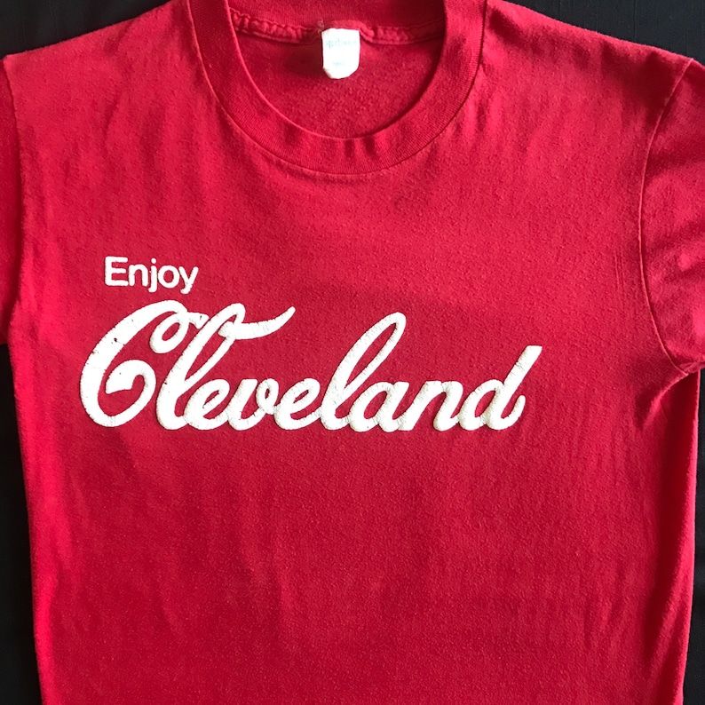 Enjoy Cleveland Script Logo 80S Red Soft And Sweet T Shirt