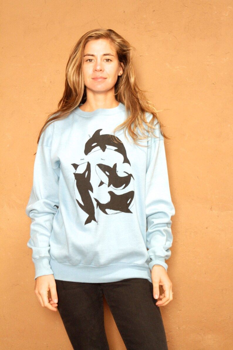 Faded Blue Orca Whale Bright Sweatshirt