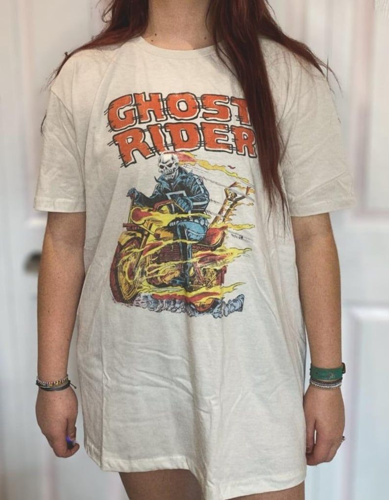 Ghost Rider Hell On Wheels Vintage Style Oversized Fit Tee Perfect Antique White T Shirt That Can Go With Anything