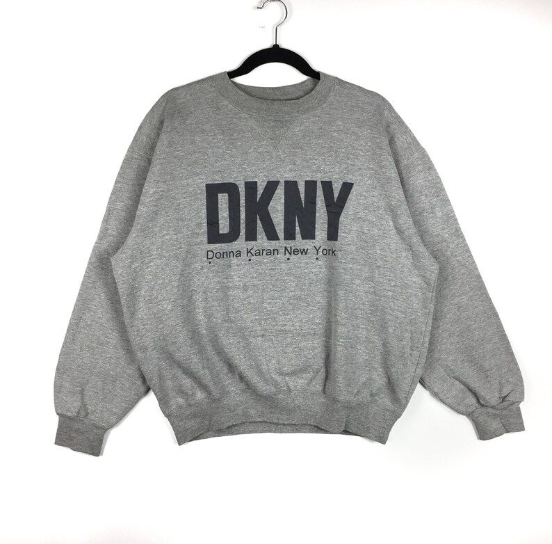 Gray Crew Neck Printed Big Font Donna Karen New York Dkny Spell Out Printed Dkny Brand Clothing
