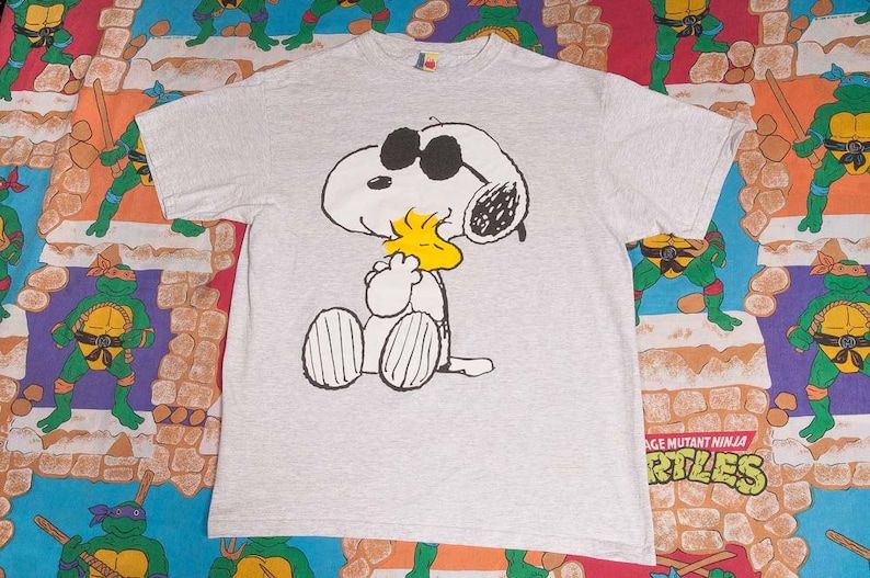 Grey Snoopy Woodstock Peanuts T Shirt