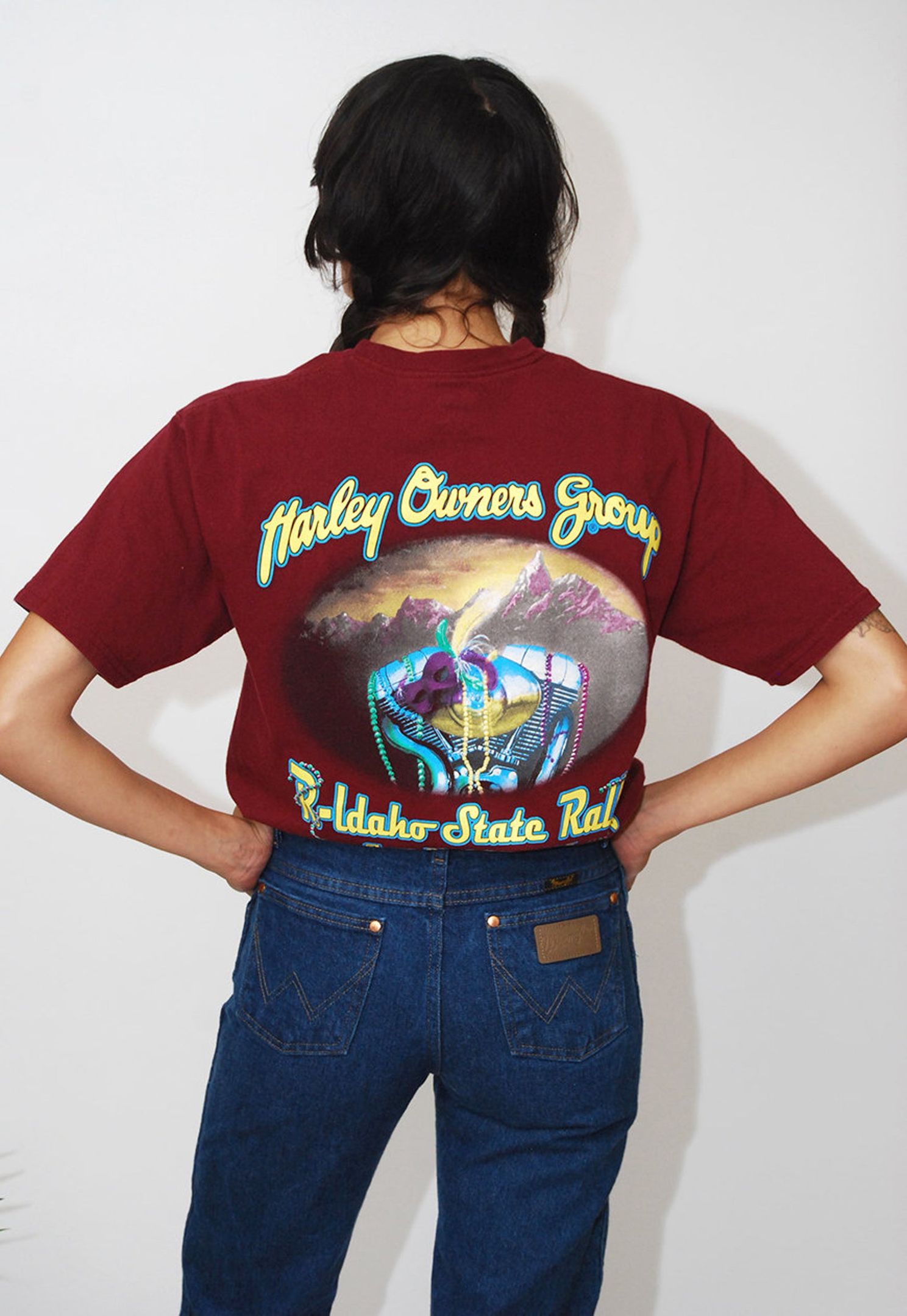 Harley-Davidson T-Shirt M Burgundy 2000S Dark Red Motorcycle Idaho Rally Y2K Crimson Maroon Bike Rocker Boho Grunge Biker