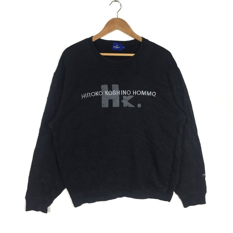 Hiroko Koshino Homme Fashion Designer Embroidery Spell Out Hiroko Koshino Retro Black Crew Neck Sweatshirt