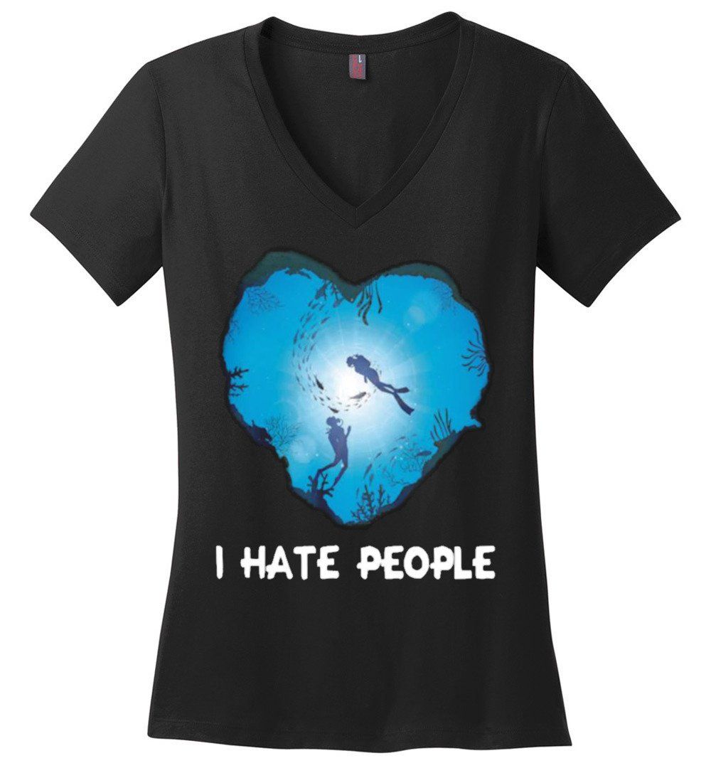 I hate people Diver heart V-neck