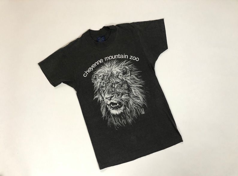 Intage 70S 80S Cheyenne Mountain Zoo Jhill Lion Faded Off Black Shirt
