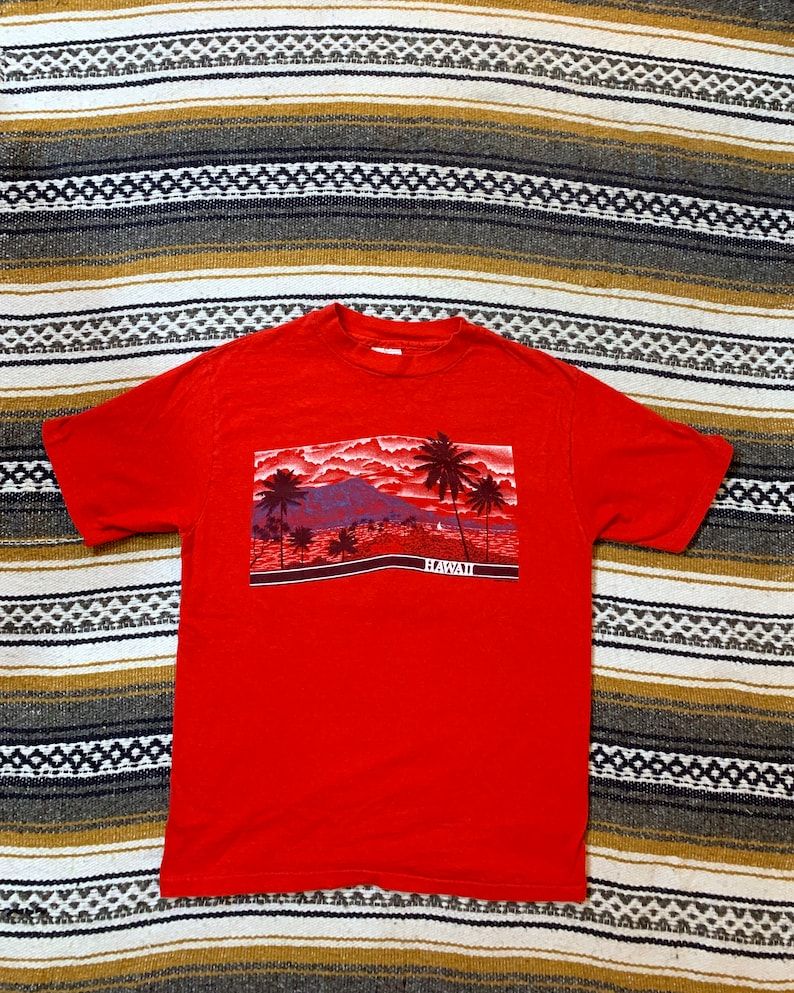 Intage 80S Hawaii Palm Tree Silhouette Tourism Souvenir Parks Single Stitch T Shirt