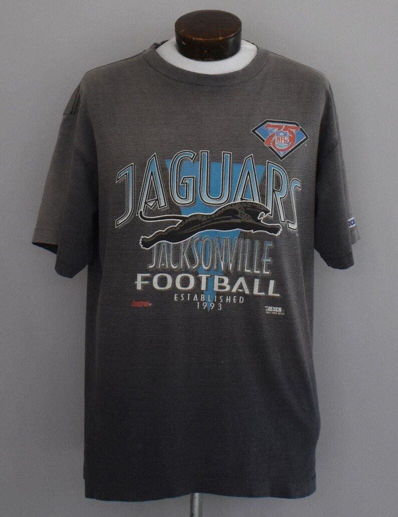 Jacksonville Jaguars T Shirt Vintage 90S Nfl 75Th Anniversary Tee 1990S Distressed Striped Shirt