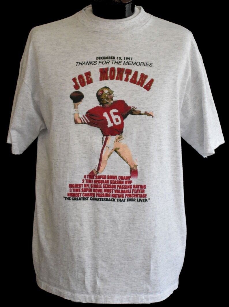 Joe Montana T Shirt Vintage 90S San Francisco 49Ers Tee 1990S Nfl Shirt Arge To X Large