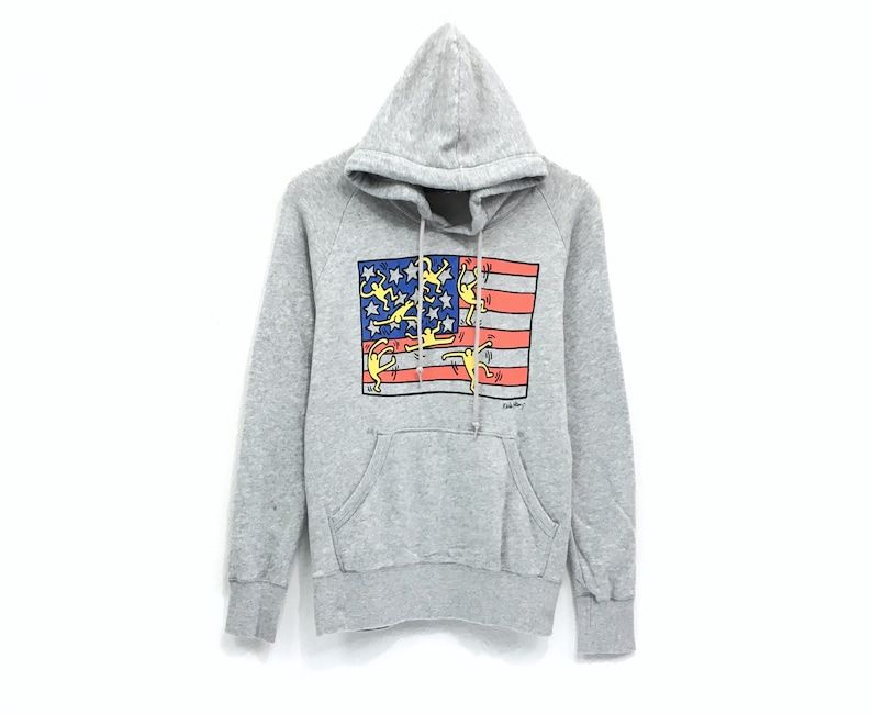 Keith Haring Hoodie Sweatshirt Big Logo Print Us Flags Style Pulloverfashion Style