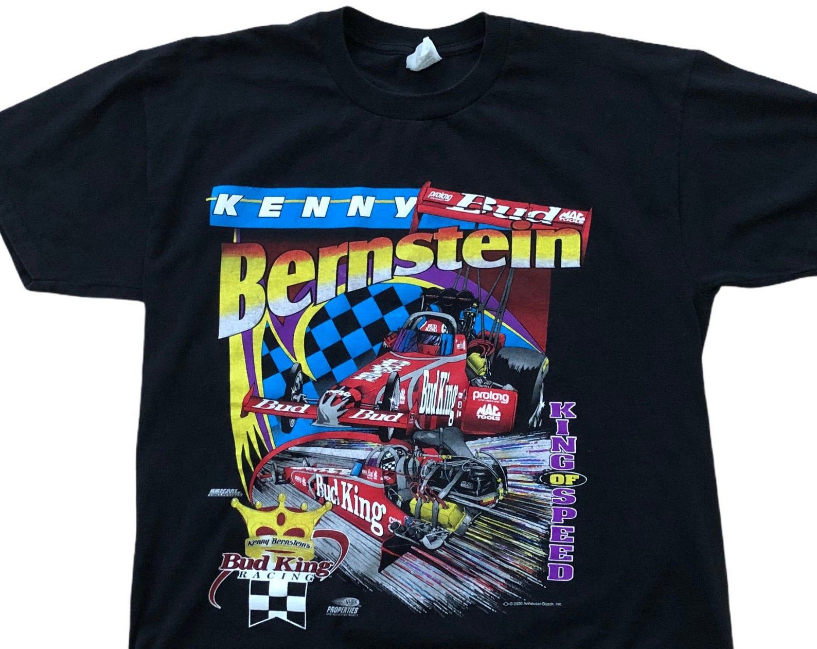 Kenny Bernstein King Of Speed Vintage Drag Racing 5 Time Champion Bud King Y2K 2000 Double Sided Big Graphic Jerzees Black T-Shirt