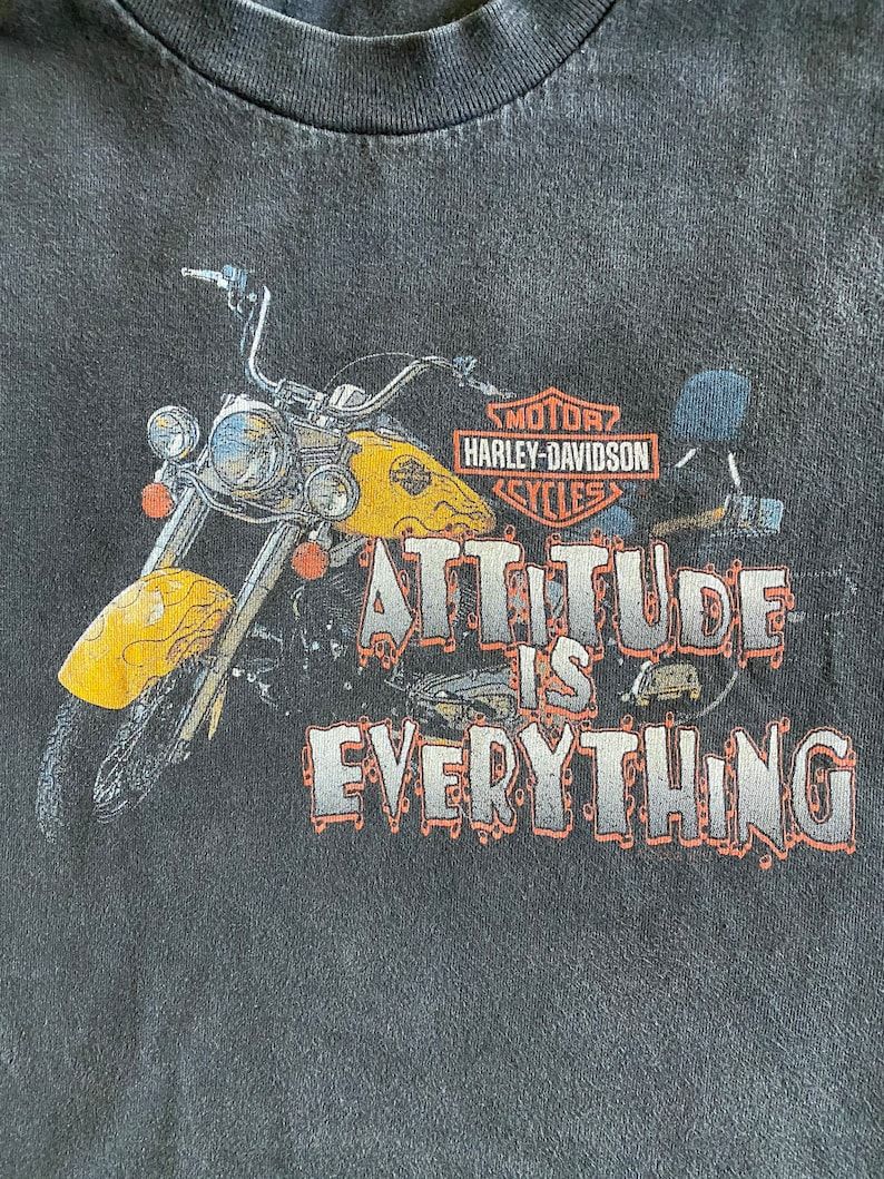 Kids Harley Davidson Attitude Is Everything Vintage Early 2000 Faded Black T Shirt