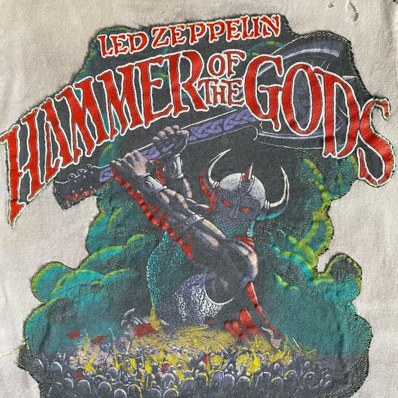 Kids Led Zeppelin Hammer Of The Gods Ooak Beat To Hell Gray Tie Dye Shirt Upcycled Re Done With True 1988 Vintage T Shirt