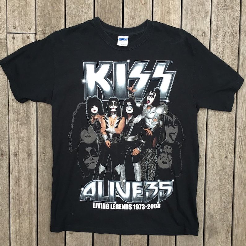 Kiss Band T Shirt Kiss Alive 35 Tour Tee Black Medium Kiss Army Unisex Collectors World Tour T Shirt