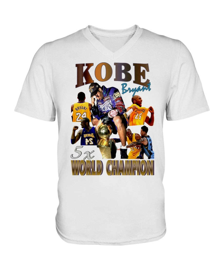 Kobe Bryant World Champion Los Angeles Lakers Rap Bootleg 90S Styled Vintage V Neck T Shirt 211008