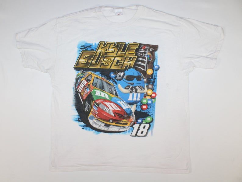 Kyle Busch and M&Ms Vintage Retro 2000s Double Sided Large Graphic Nascar Shirt