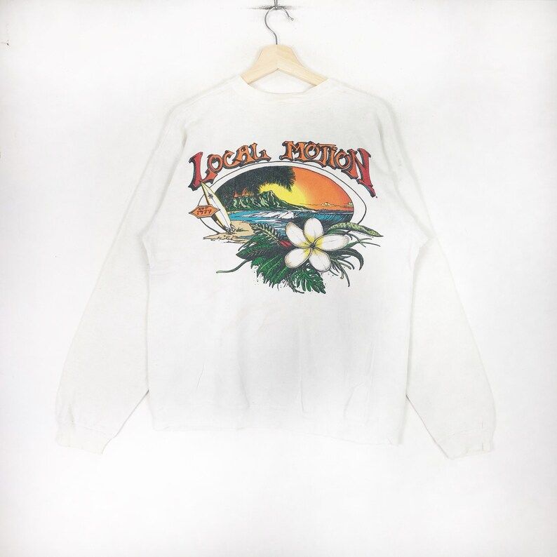 Local Motion Hawaii Printed Big Logo Beach Design Local Motion Hawaii Life Style Crew Neck Sweatshirt Local Motion Hawaii Clothing