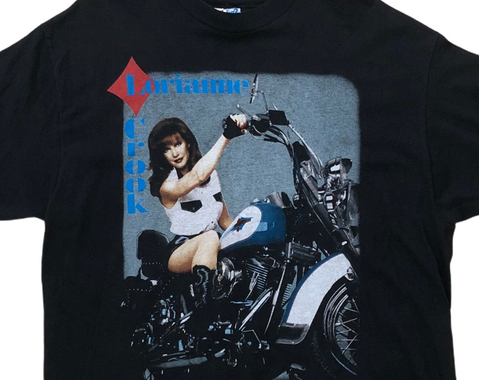 Lorianne Crook Vintage 1994 Harley Motorcycle Chase Country Music Television Show 90S Single Stitch Made In Usa Beefy-T Black T-Shirt