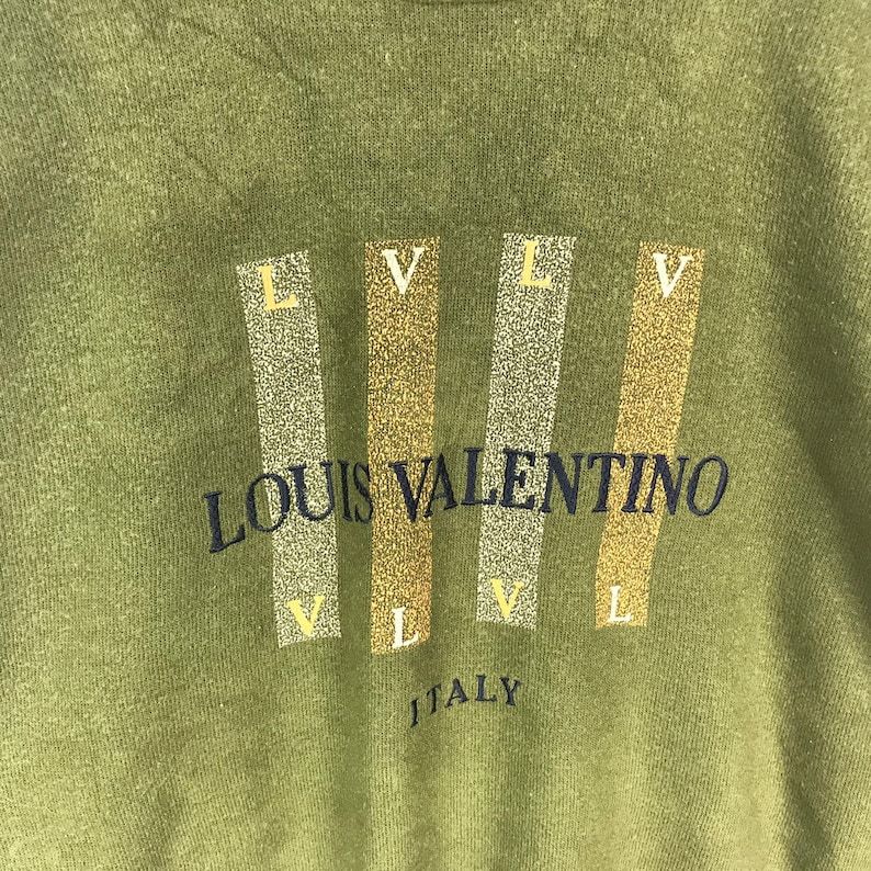 Louis Valentino Italy Embroidery Spell Out Big Logo Louis Valentino Retro Style Olive Green Crew Neck Sweatshirt