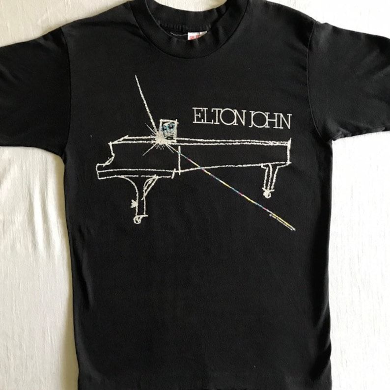 Lton John 86 87 World Tour Black T Shirt Rocketman Iconic Graphics Soft And Worn Rare Coveted Rock T Shirt
